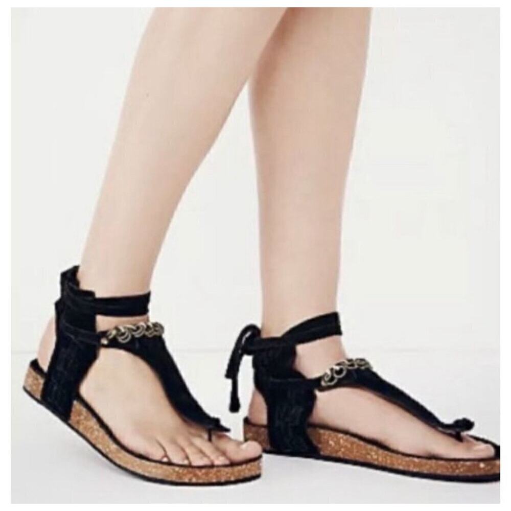 Free People Collins Wrap Sandals Black Suede Size 38